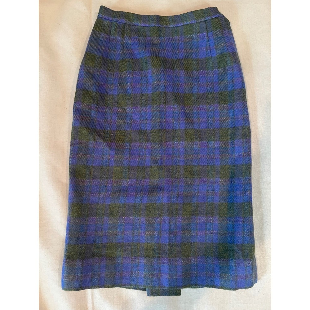 Copeland Skirts of California Vintage Wool Plaid Pencil Skirt Blue Green Purple